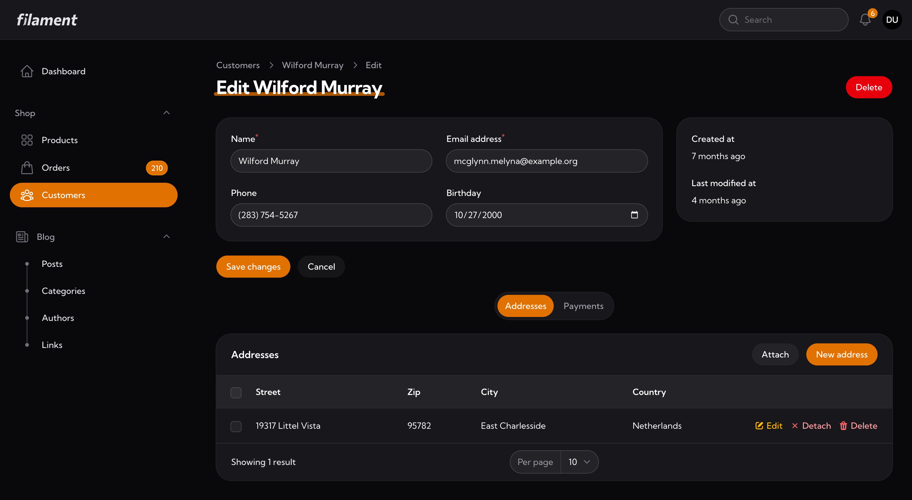 Edit Customer Dark