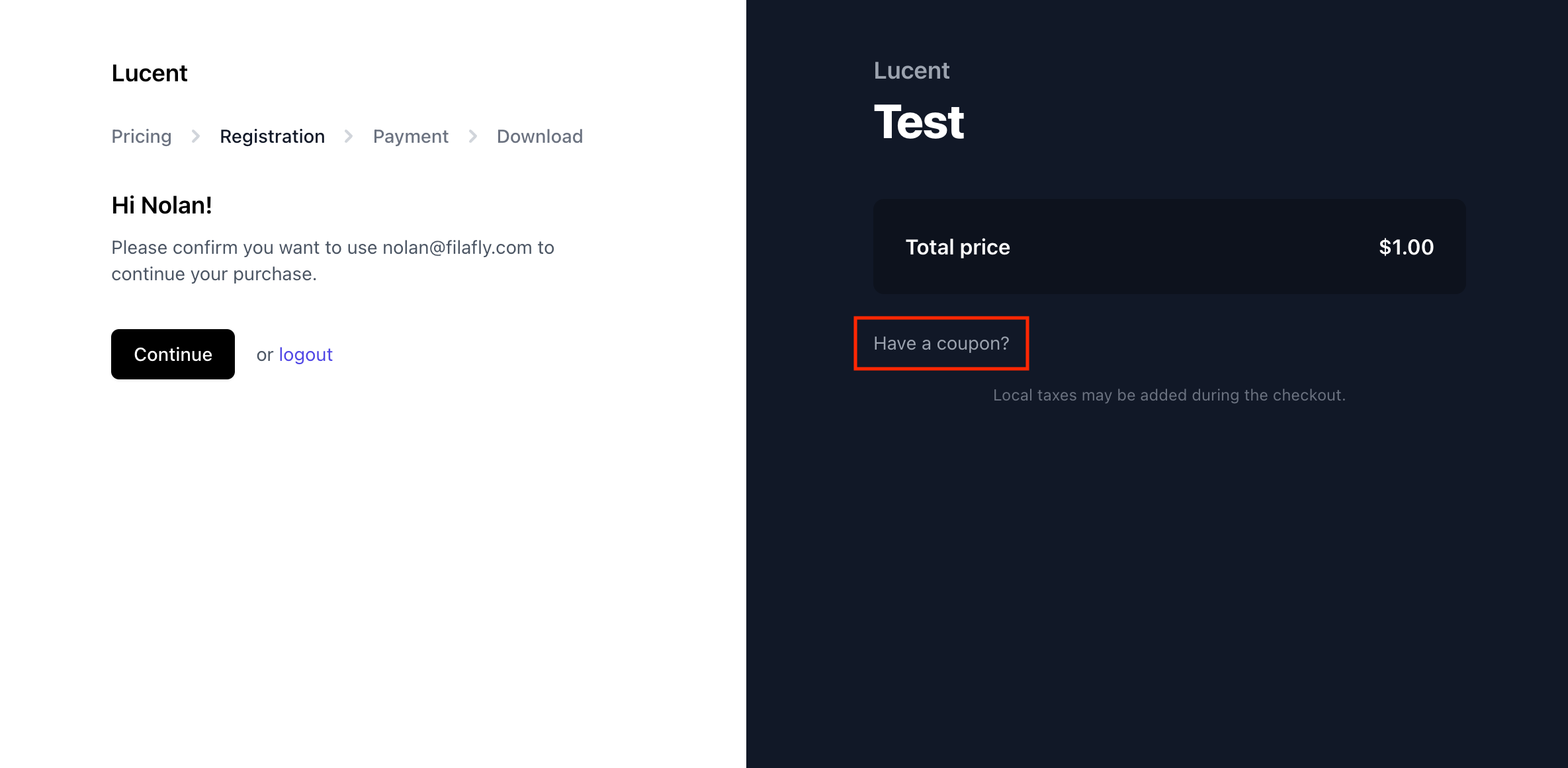 Coupon link in checkout