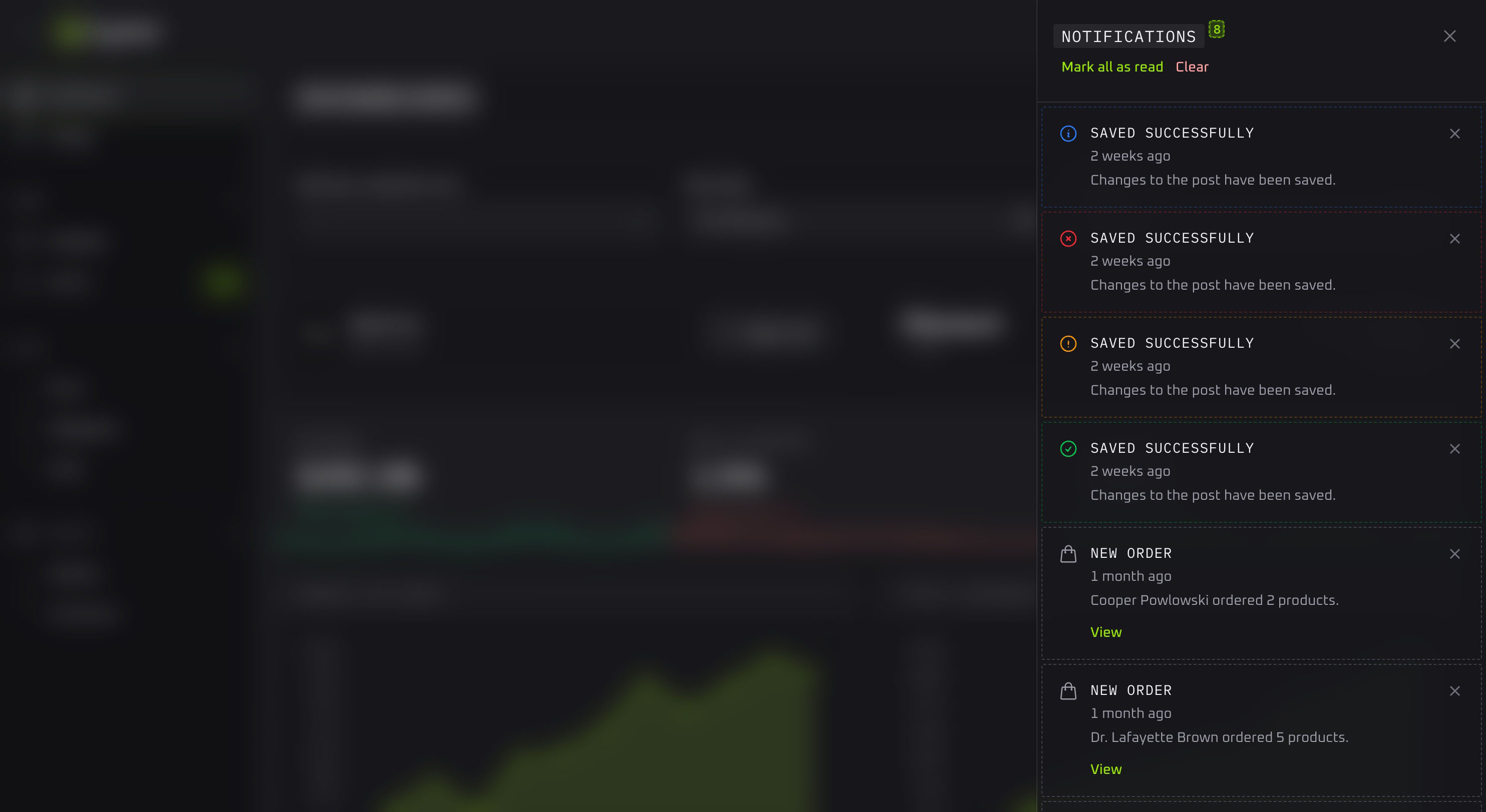 Database Notifications - Dark Mode
