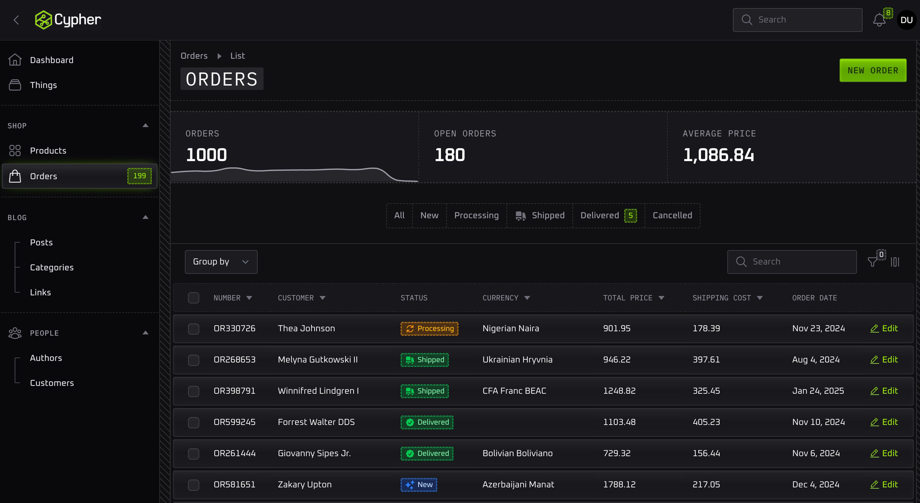Orders List - Dark Mode