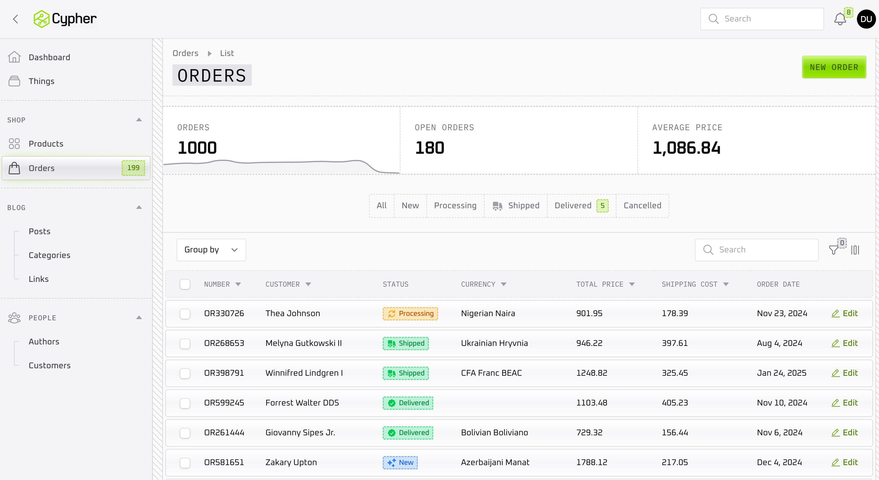 Orders List - Light Mode