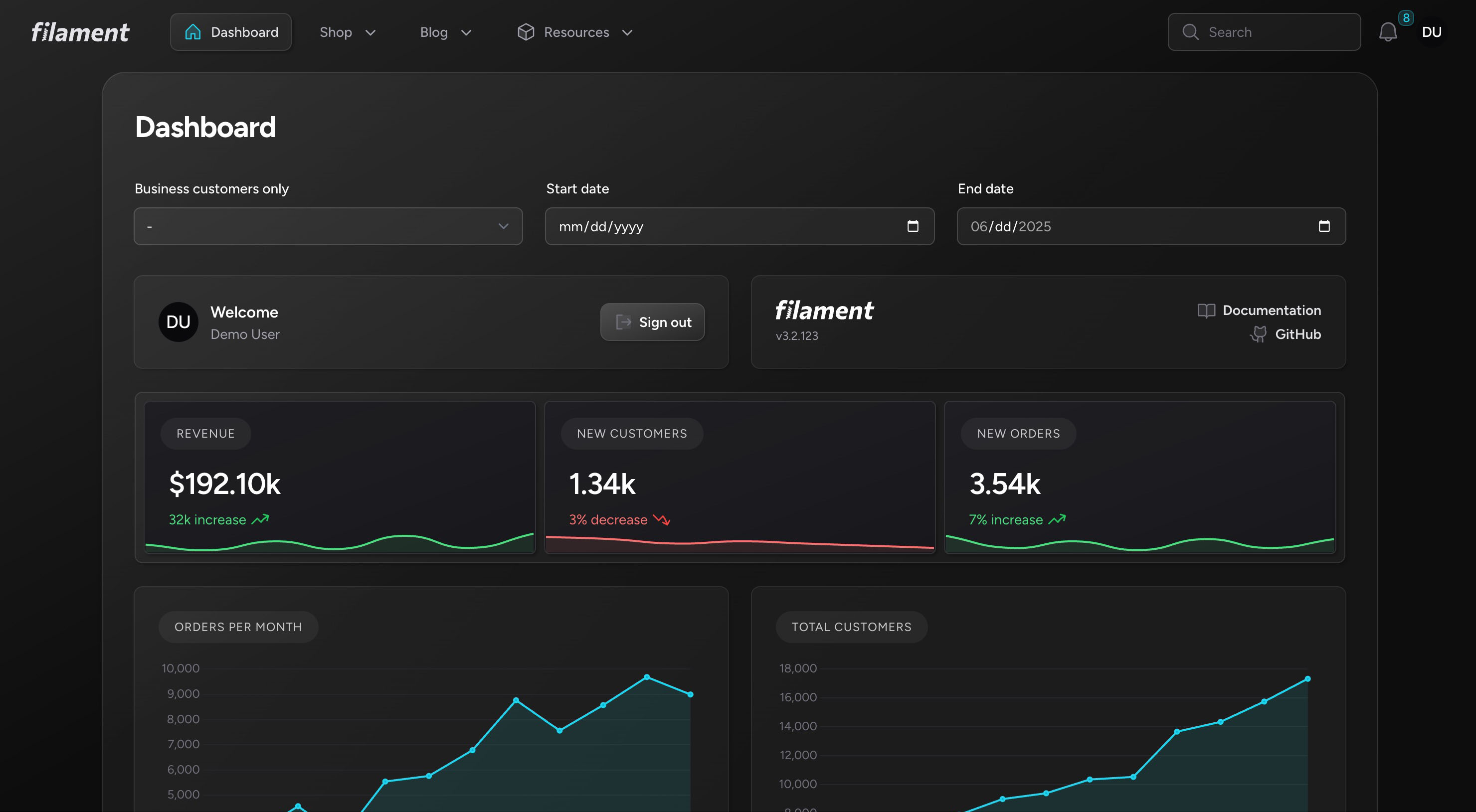 Dashboard Dark Mode with Top Navigation - Dark Mode
