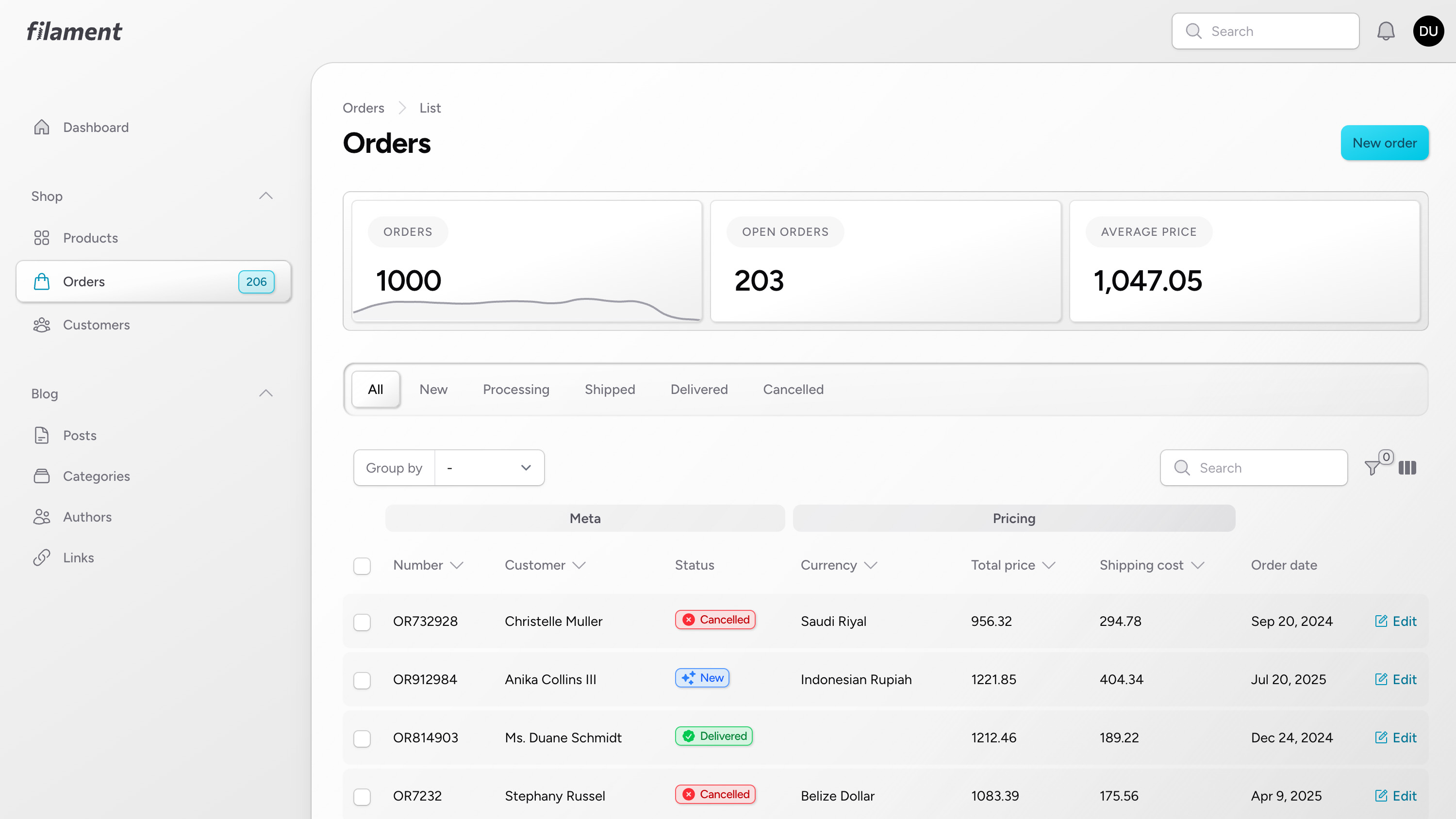 Orders List with Side Navigation - Light Mode
