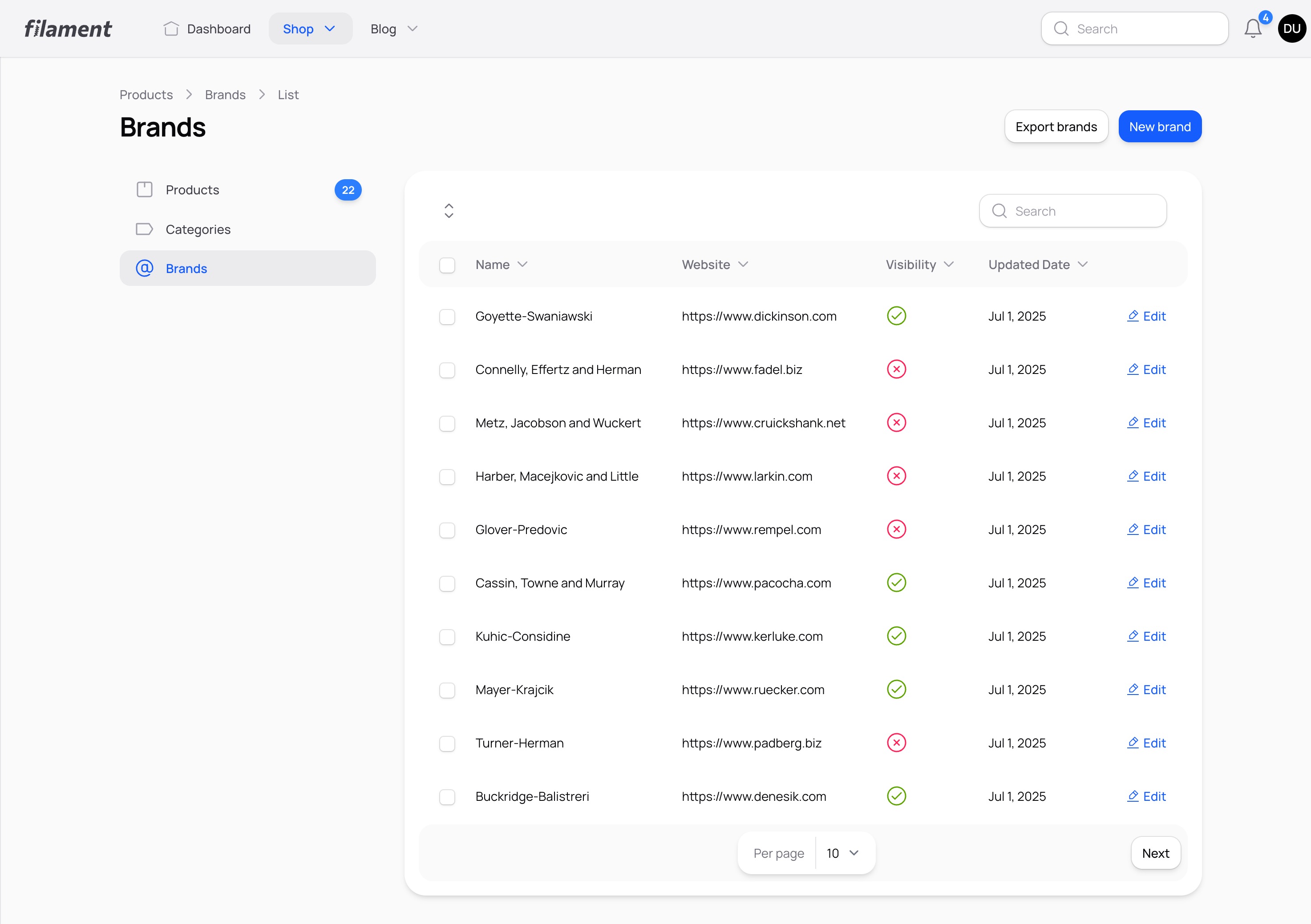 Brands List - Light Mode
