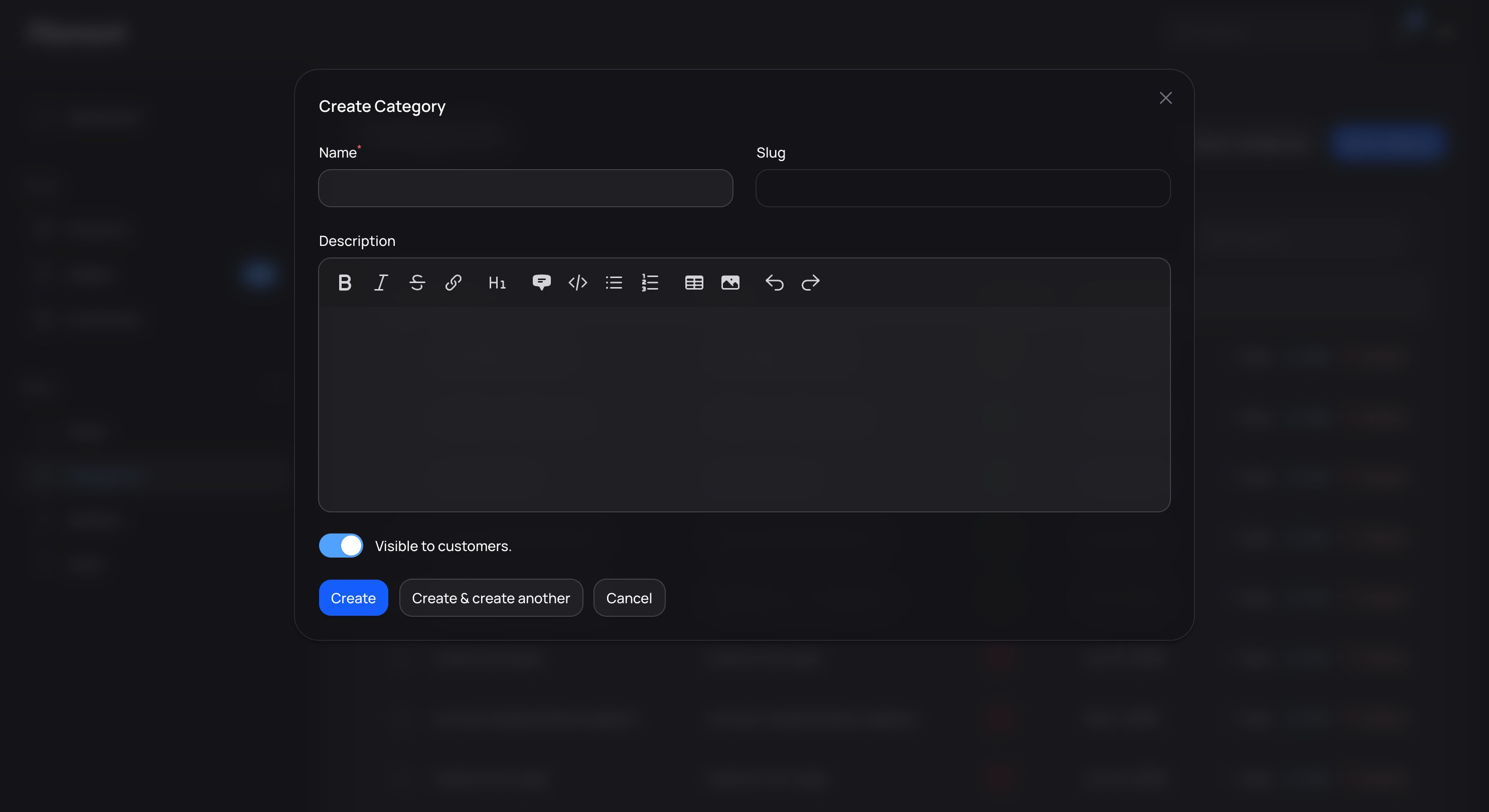 Create Category Modal - Dark Mode