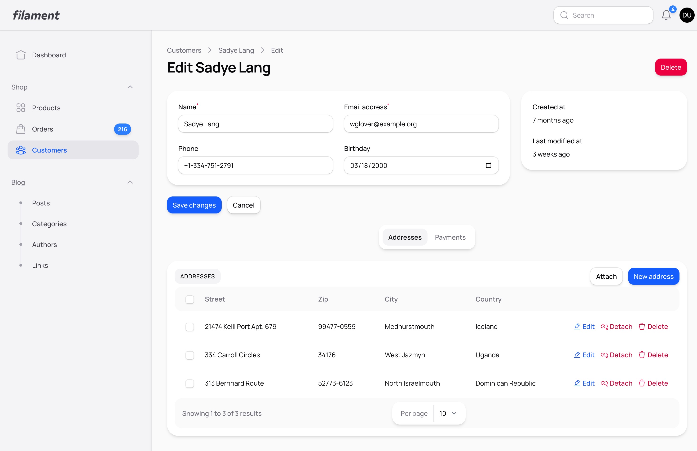 Edit Customer Form - Light Mode